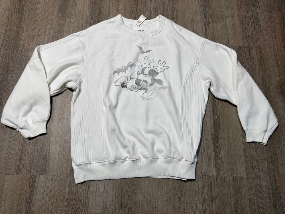 Aerie Women's Halloween White Crewneck Sweater with Mickey Graphic
